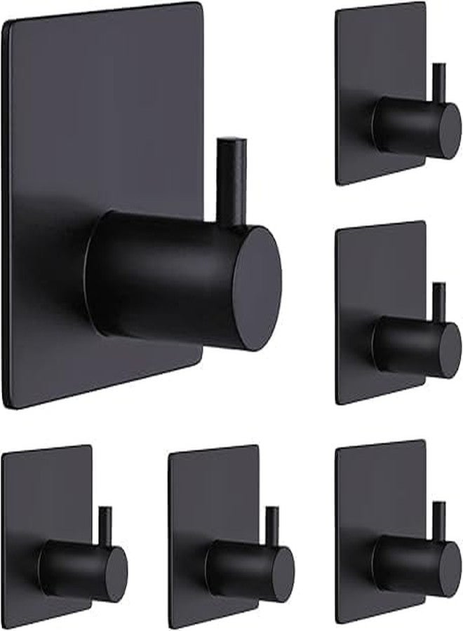 Cilveec Adhesive Hooks Heavy Duty Stick on Wall Towel Hooks Door Waterproof Stainless Steel Adhesive Towel Hooks Holders for Hanging Clothes Bathroom (New Hook 6 PC Black) - Image 1